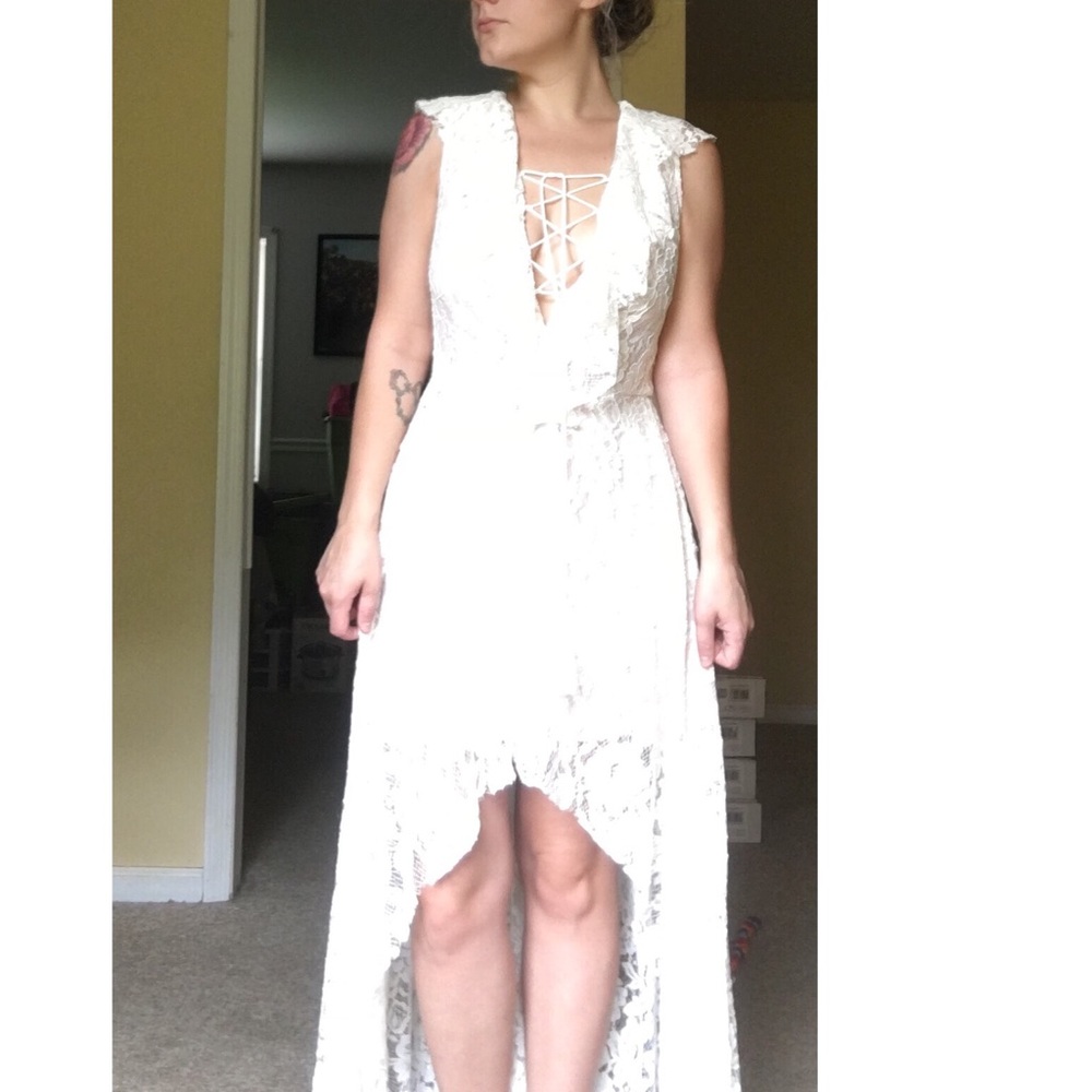 White lace high-low dress